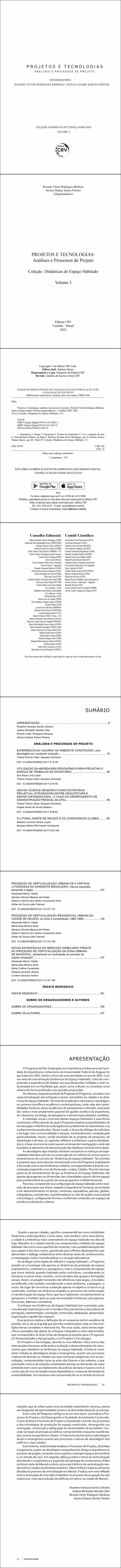 PROJETOS E TECNOLOGIAS: <br>Análises e Processos de Projeto <br>Coleção Dinâmicas do Espaço Habitado<br> Volume 3