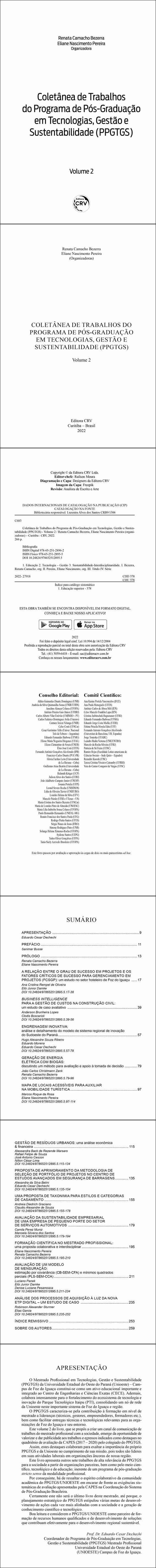 COLETÂNEA DE TRABALHOS DO PROGRAMA DE PÓS-GRADUAÇÃO EM TECNOLOGIAS, GESTÃO E SUSTENTABILIDADE (PPGTGS)<br> Volume 2