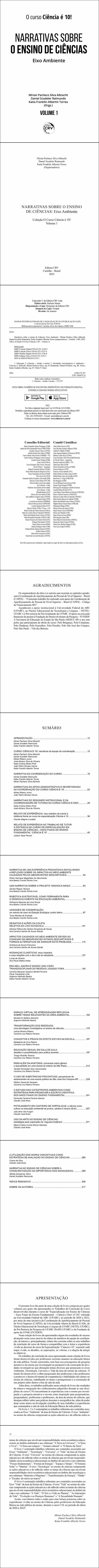 NARRATIVAS SOBRE O ENSINO DE CIÊNCIAS: <br>Eixo Ambiente <br>Coleção O Curso Ciência é 10!<br> Volume 1