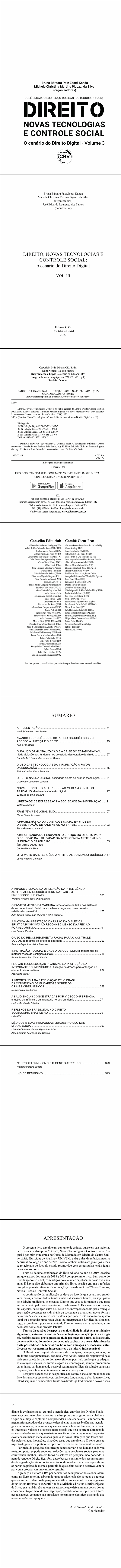 DIREITO, NOVAS TECNOLOGIAS E CONTROLE SOCIAL:<br> o cenário do Direito Digital VOL. III