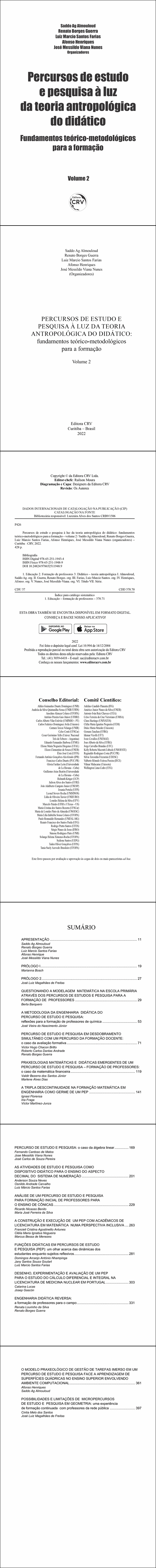 PERCURSOS DE ESTUDO E PESQUISA À LUZ DA TEORIA ANTROPOLÓGICA DO DIDÁTICO: <br>fundamentos teórico-metodológicos para a formação<br> Volume 2