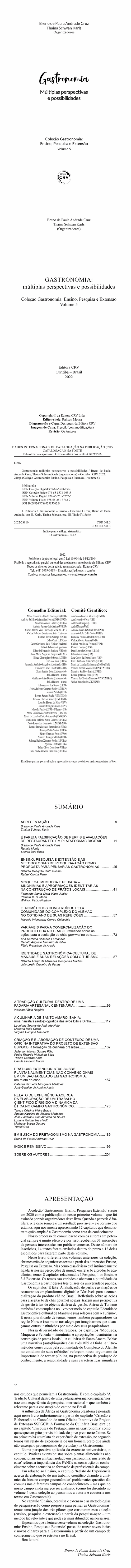 GASTRONOMIA<br> múltiplas perspectivas e possibilidades <br>Coleção Gastronomia: Ensino, Pesquisa e Extensão <br>Volume 5