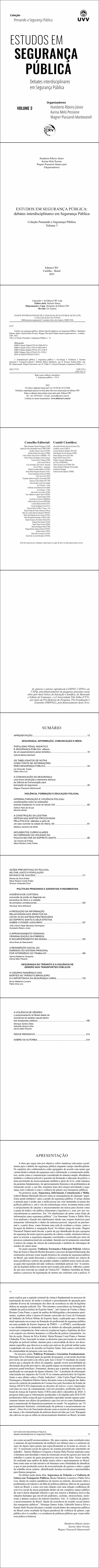 ESTUDOS EM SEGURANÇA PÚBLICA<br> debates interdisciplinares em Segurança Pública <br>Coleção Pensando a Segurança Pública <br>Volume 3