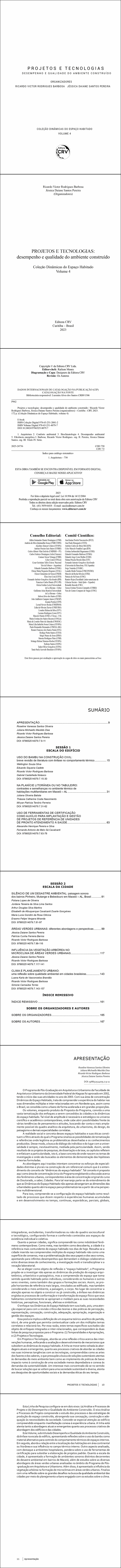 PROJETOS E TECNOLOGIAS<br>desempenho e qualidade do ambiente construído<br>Coleção Dinâmicas do Espaço Habitado <br>Volume 4
